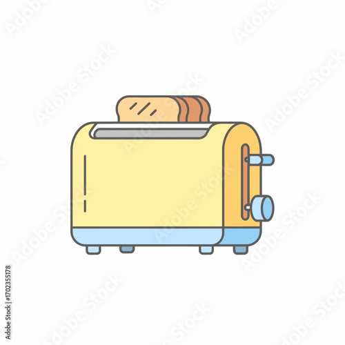 Yellow toaster with two slices of toasted bread popping up.