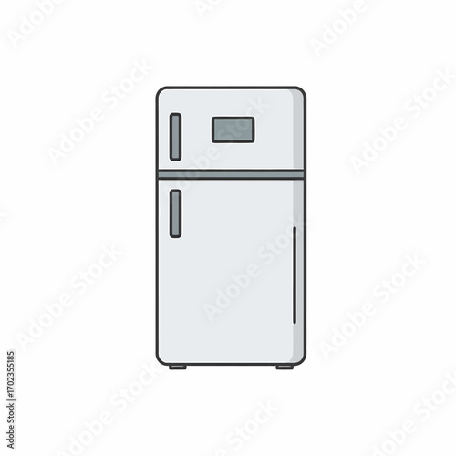 Simple illustration of a double-door refrigerator, metallic grey, clean lines.
