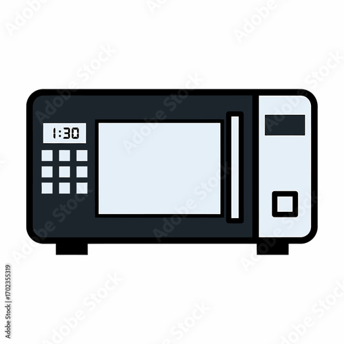 A simplified illustration of a modern microwave oven, displaying the digital time and control buttons.