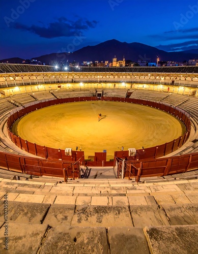 Empty bullring at twilight