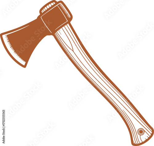 Vintage style hand axe or hatchet tool with wood grain handle vector graphic