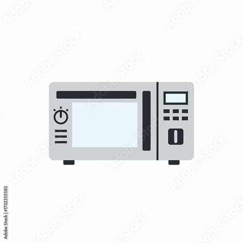 Flat illustration of a modern microwave oven, showing its control panel and door.
