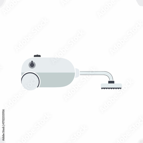 Simple illustration of a grey upright vacuum cleaner.