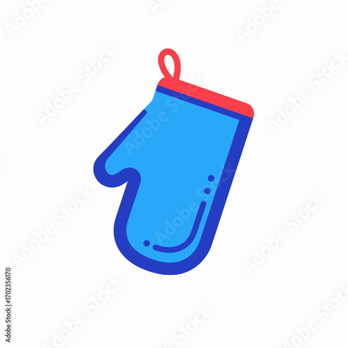 A simple blue oven mitt with a red trim and a hanging loop, isolated on a white background, representing kitchen safety and cooking preparation.