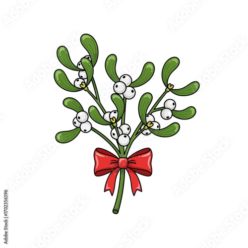 Festive mistletoe with red bow perfect for holiday greetings and seasonal designs