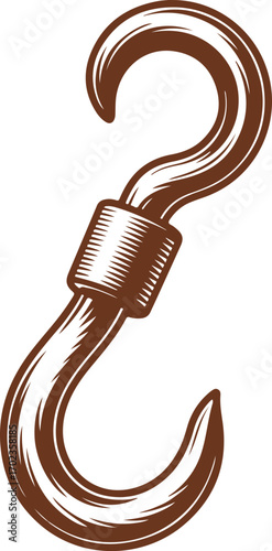 Vintage style industrial swivel hook illustration in a woodcut design
