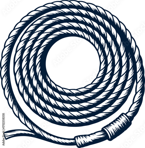 Coiled Rope Illustration; A Circular Arrangement with Detailed Texture and Design