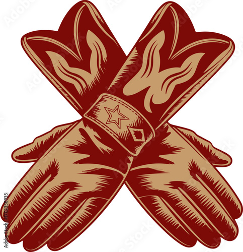 Iconic Western Style Leather Gloves Crossed Emblem Vector Illustration