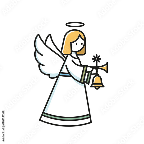 Adorable angel playing trumpet, perfect for holiday cards and festive designs