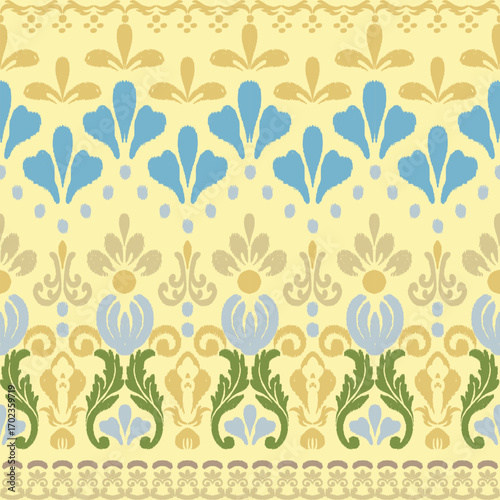 Ikat style floral pattern for background design. Pattern for fabric design. Ikat pattern.