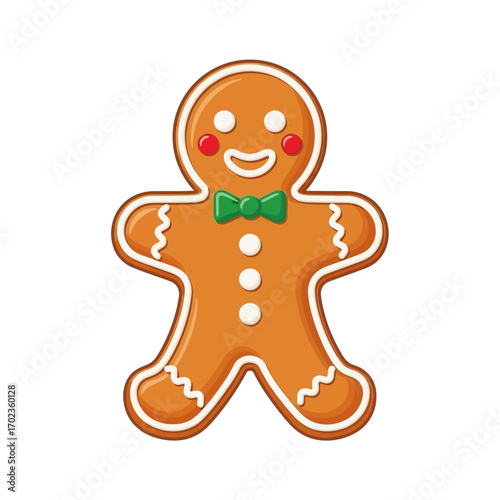 Smiling gingerbread man with bow tie, perfect for holiday designs and festive cheer