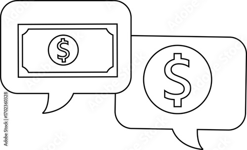 dollar coin chat icon and dollar bill icon with white background