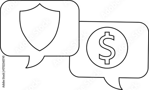 dollar coin chat icon and shield icon with white background