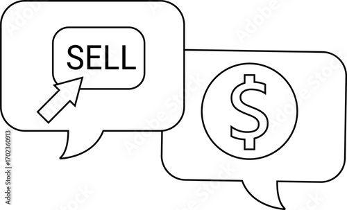 dollar coin chat icon and sell button icon with white background