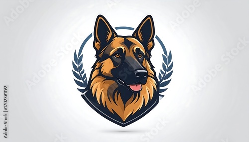 German Shepherd head portrait, emblem style