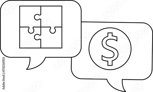 dollar coin chat icon and puzzle icon with white background