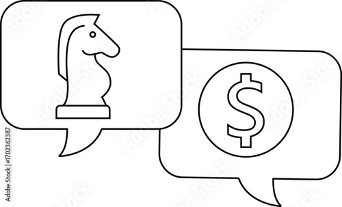 dollar chat icon and chess horse icon with white background