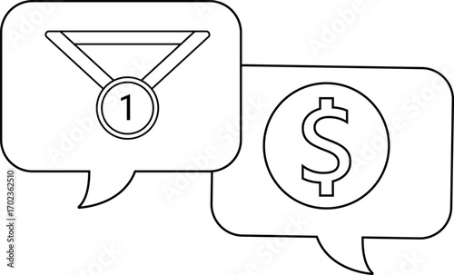 dollar chat icon and medal necklace icon with white background