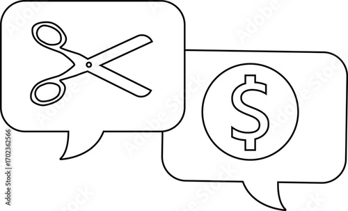 dollar chat icon and scissors icon with white background