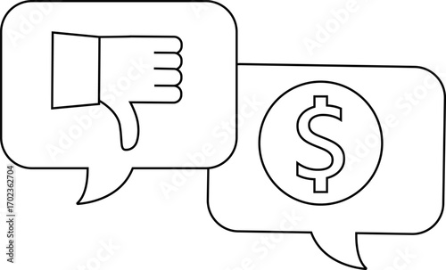 dollar chat icon and dislike icon with white background