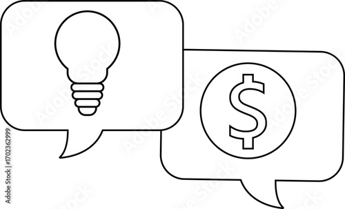 dollar chat icon and light bulb icon with white background