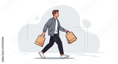 Casual Man Carrying Paper Shopping Bags While Moving Towards to his Destination