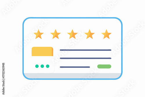 Flat vector illustration of a hand holding a review card with three stars, symbolizing customer feedback, service quality, product rating, client satisfaction, and business credibility. Perfect for we