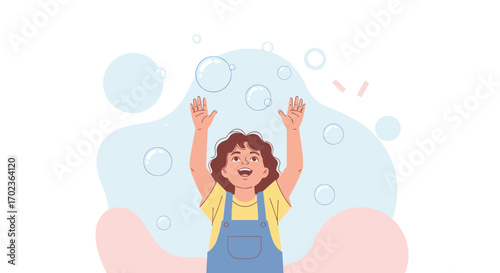 Child's Joyful Moment Amidst Bubbles, An Illustration of Upbeat Happiness And Delight