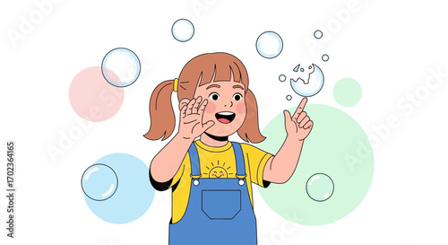 Child's Joyful Moment: Captivating Illustration Of Bubbles And Playful Reaction