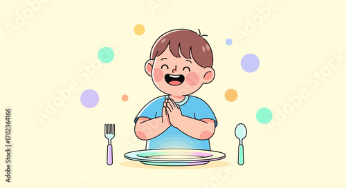 Child's Joyful Prayer Before a Meal A Moment of Gratitude and Appreciation Illustrated