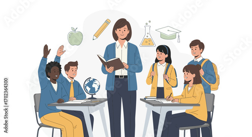 Classroom Scene With Teacher And Students, Engaging In Learning Activities