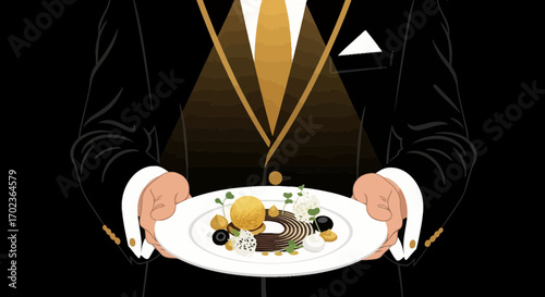 Conceptual Illustration of a Fine Dining Experience with Exquisite Food Presentation