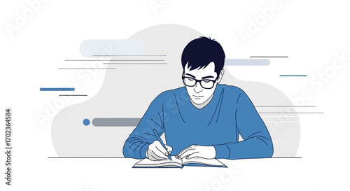 Conceptual Illustration Of A Person Writing In A Notebook With Creative Details