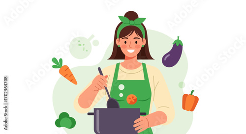Cheerful Chef Preparing Delicious Food With Fresh Vegetables And Expressing Happiness