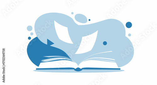 Conceptual Imagery: Floating Documents Emerging From A Modern Book Design Illustration