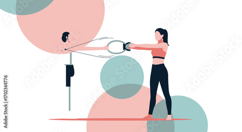 Conceptual Strength Fitness Illustration Featuring Simplified Aesthetics and Exercise Equipment