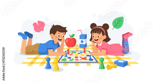 Cheerful Children Playing An Engaging Board Game Together Outdoors On A Sunny Day
