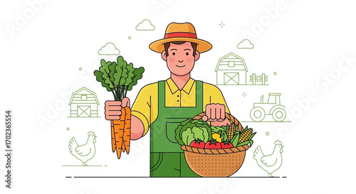 Cheerful Farmer Showing Freshly Harvested Vegetables From Organic Agriculture