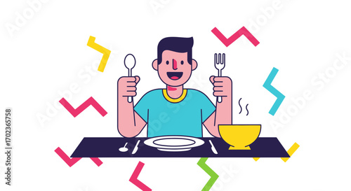 Cheerful Individual Ready to Feast, Symbolizing Joy And Anticipation for a Meal