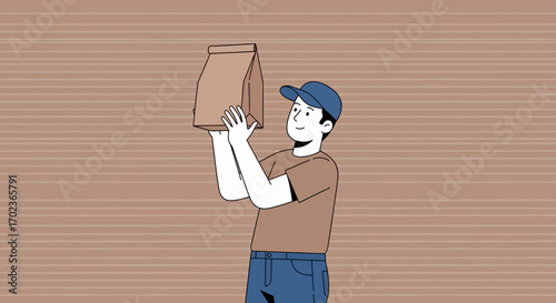 Courier Delivers Package in Illustrated Style, Express Service, Fast Delivery Illustration