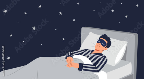 Cozy Slumber: Peaceful Nap Under a Starry Night Sky in a Comfortable Bed
