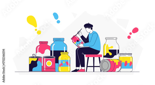 Creative Artist Crafting Artworks Displaying Artistic Skills And Colorful Ideas