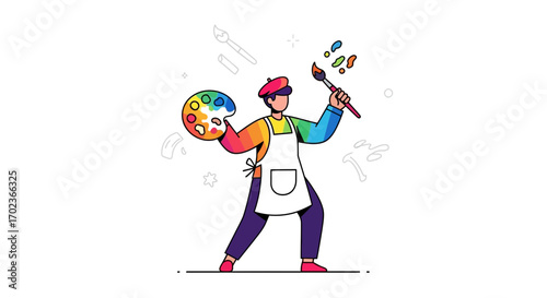 Creative Artist Depicted With Paint Palette And Brush On White Background