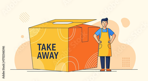 Cheerful Takeaway Illustration Depicting Foodservice in an Animated and Appealing Style