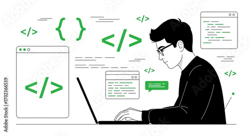 Creative Coding: A Dedicated Programmer Focused On Technology and Software Development Image