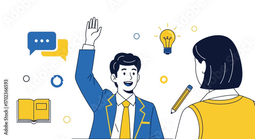Creative Collaboration: Animated Illustration of Students Engaging in Classroom Learning Activities