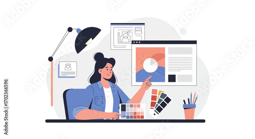 Creative Designer Working On Web Interface And Color Palette Options For Project Development