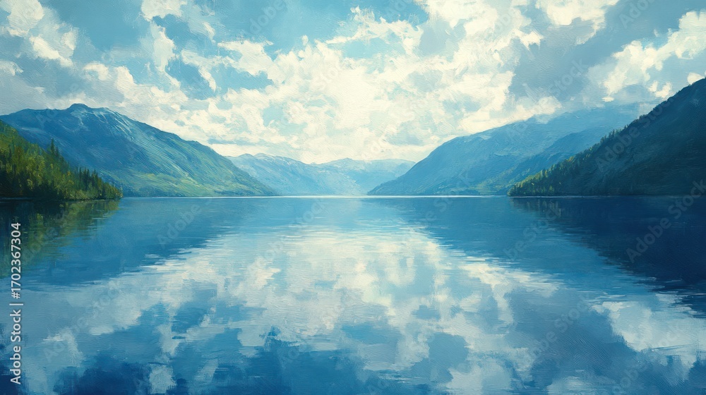 Obraz premium Serene mountain lake reflecting clouds