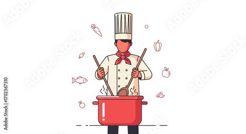 Culinary Artisan Preparing Delicious Meal: Chef Cooking With Fresh Ingredients in a Pot