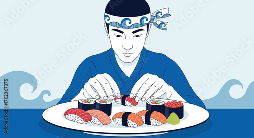 Chef Crafting Exquisite Sushi Platter for Culinary Delight and Artistic Presentation